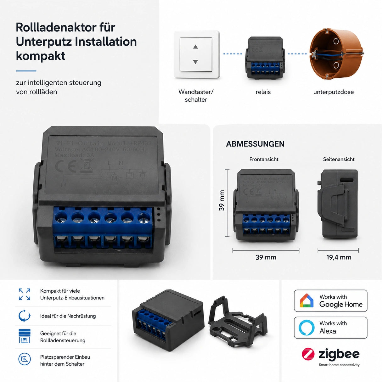 Smart Rollladenaktor für Markenschalter 6er-Vorteilspaket