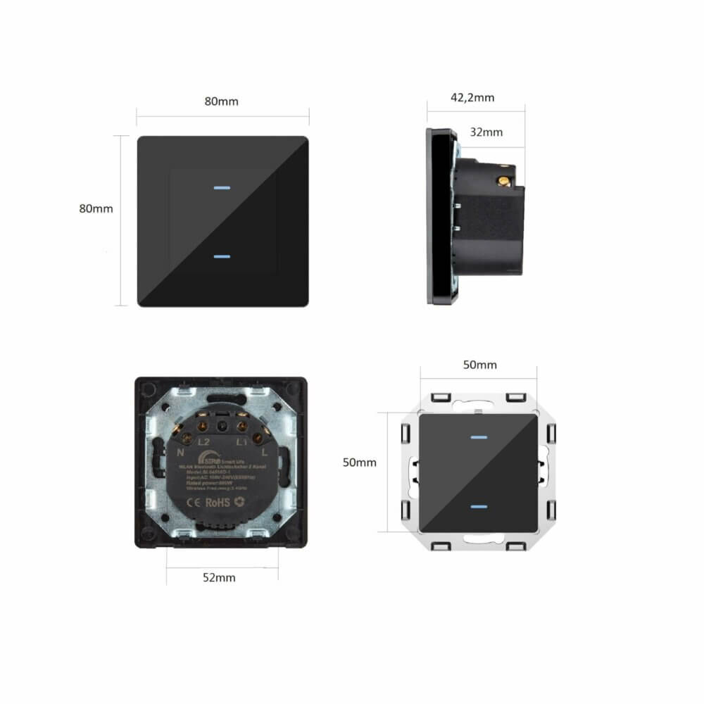 SIRO Smart 2-kanaals lichtschakelaar Venus zwart