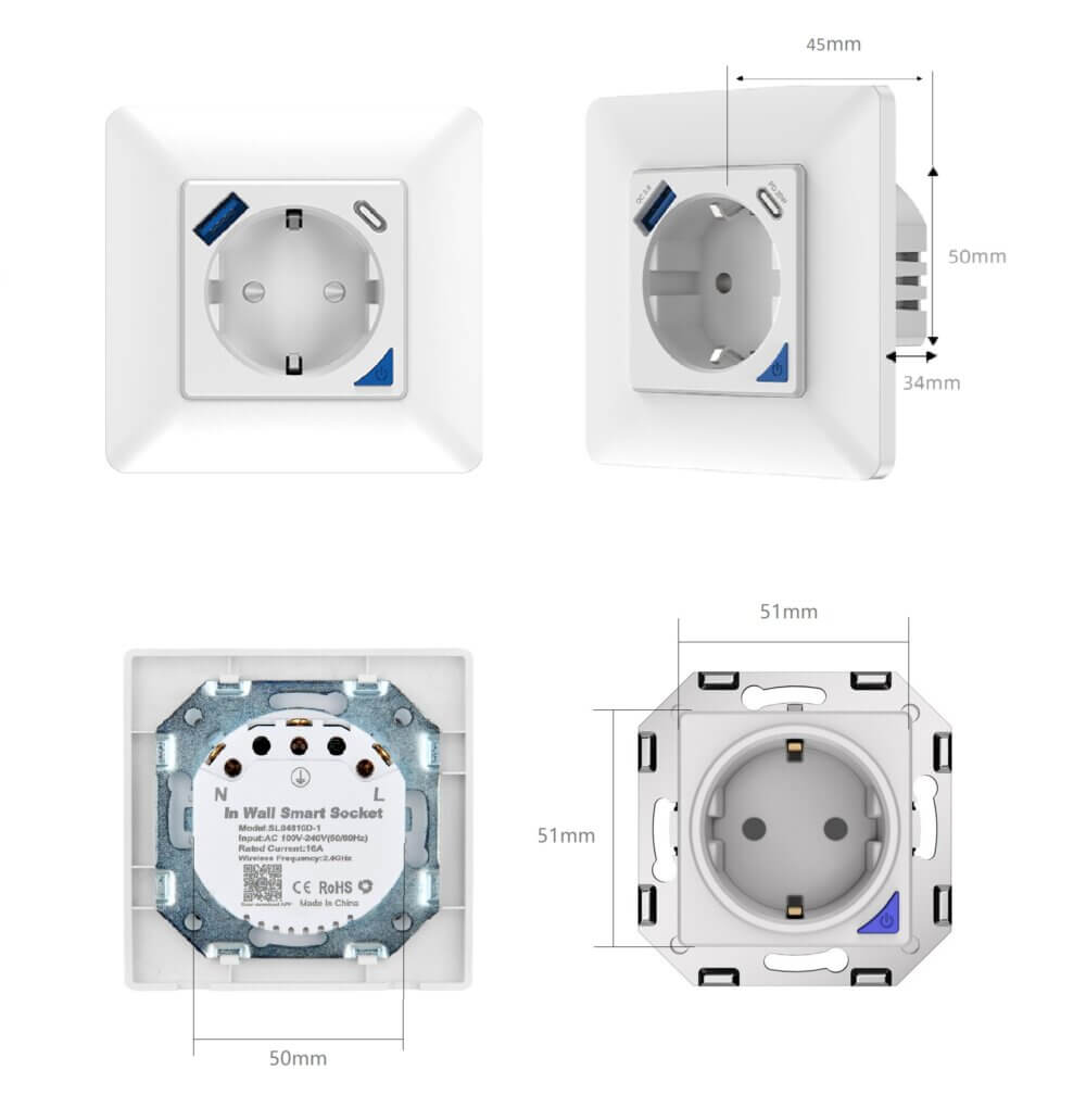 SIRO Smart inbouwstopcontact Venus met USB &amp; USB-C zwart