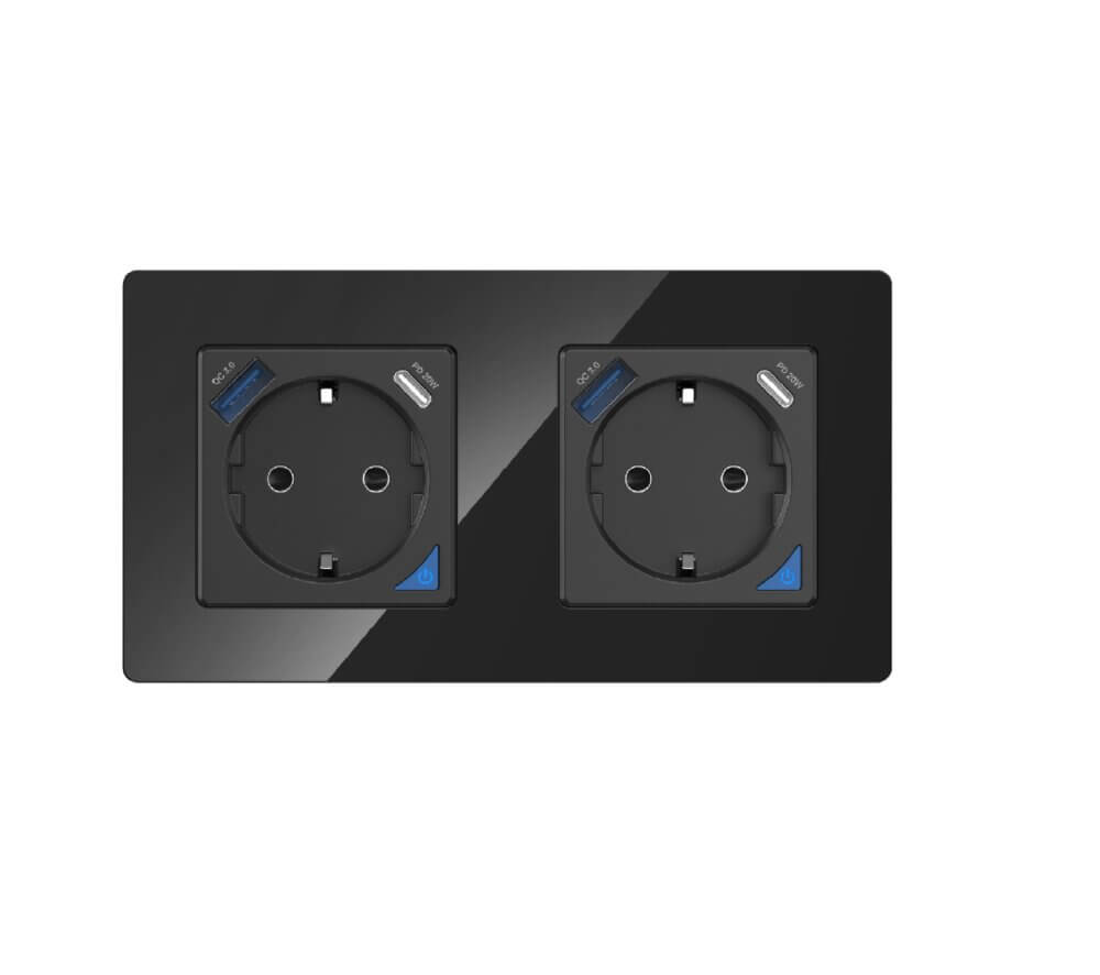 SIRO Smart inbouwstopcontact Venus met USB &amp; USB-C zwart