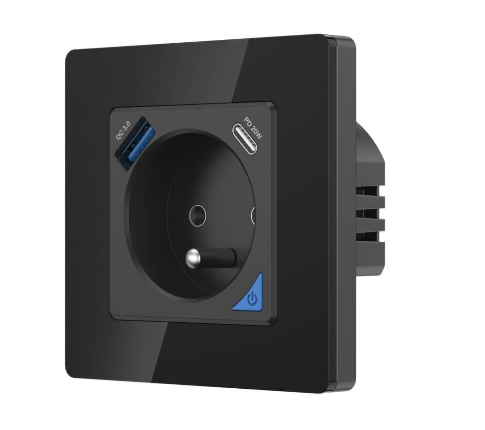 SIRO Smart inbouwstopcontact Venus met USB &amp; USB-C zwart